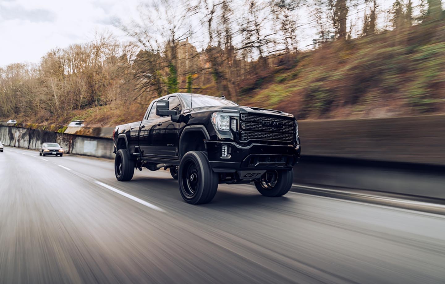 moving pickup truck on road