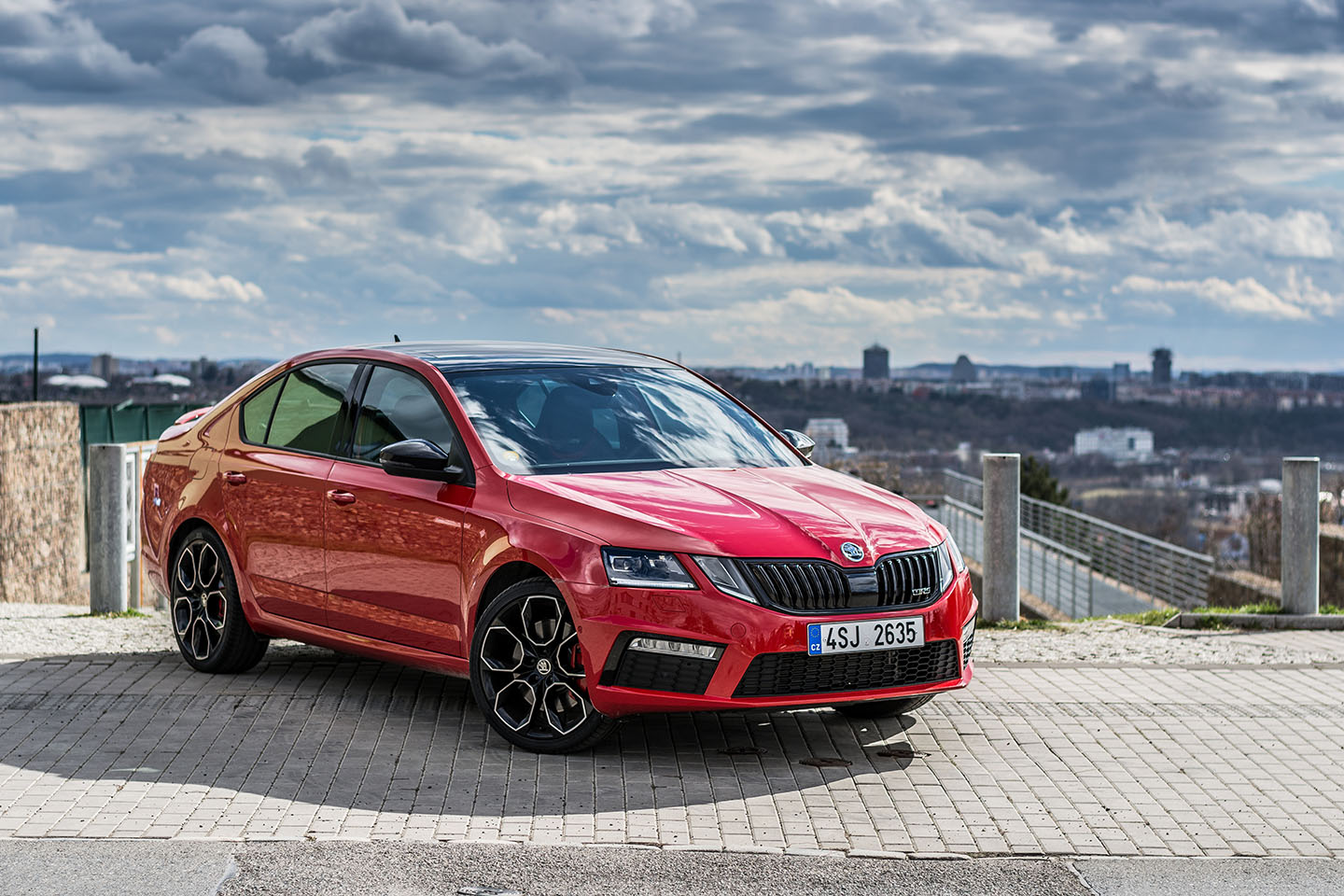 New Skoda Octavia RS 245, model year 2018 in Czech with view on Prague